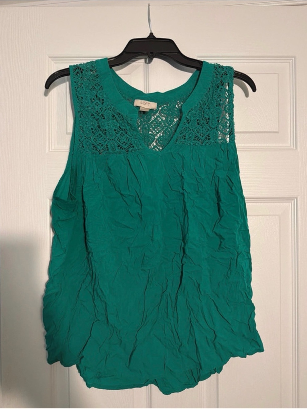 LOFT Teal Crochet Yoke Sleeveless Camisole